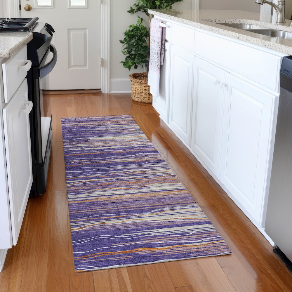 Premium Machine Washable Mayfield AMF996 Purple 2'3" x 7'6" Runner Rug. Picture 5