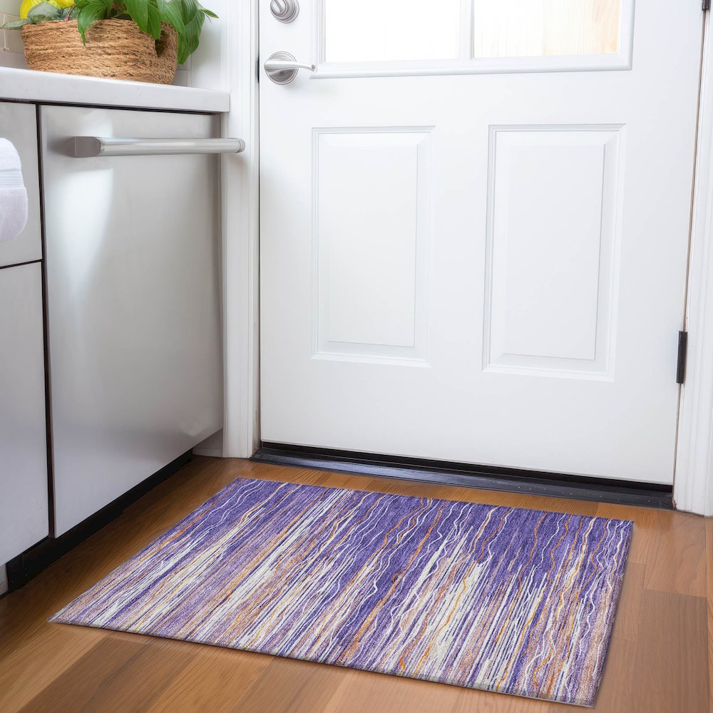 Premium Machine Washable Mayfield AMF996 Purple 1'8" x 2'6" Rug. Picture 5