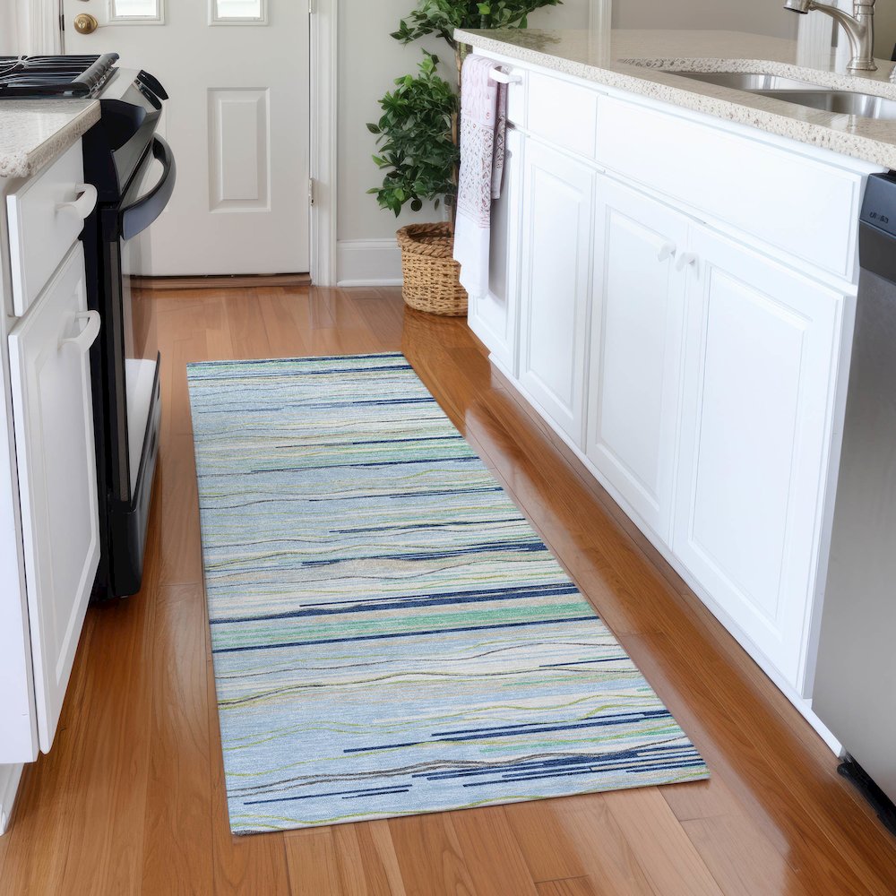 Premium Machine Washable Mayfield AMF996 Sky 2'3" x 7'6" Runner Rug. Picture 5