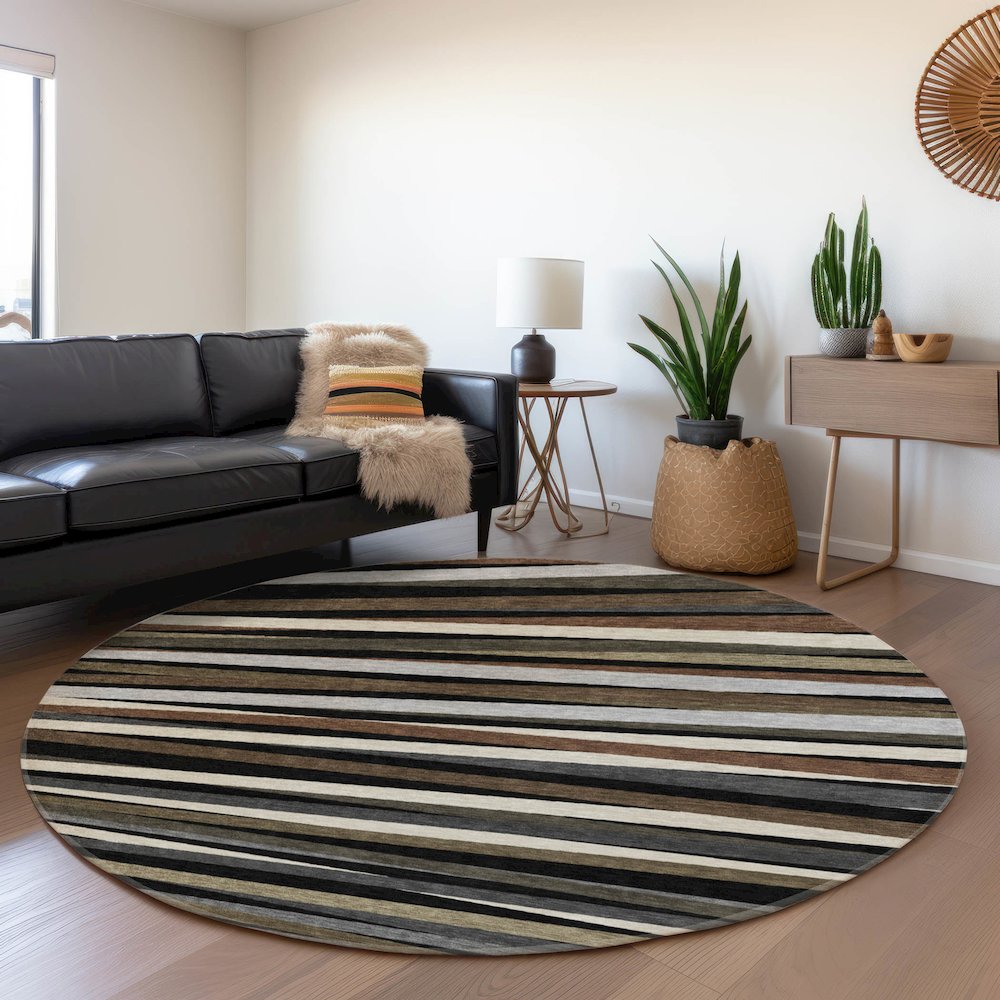Premium Machine Washable Mayfield AMF997 Black 8' x 8' Round Rug. Picture 5