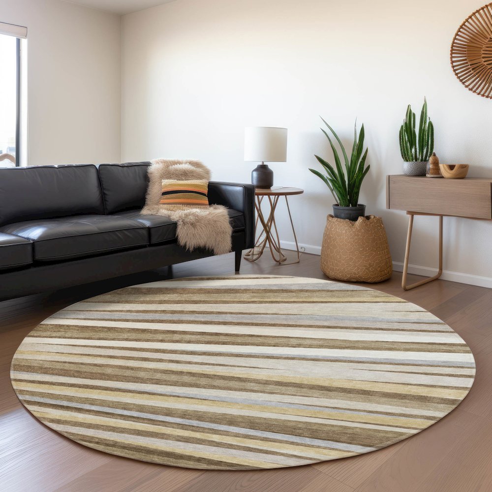 Premium Machine Washable Mayfield AMF997 Brown 8' x 8' Round Rug. Picture 5