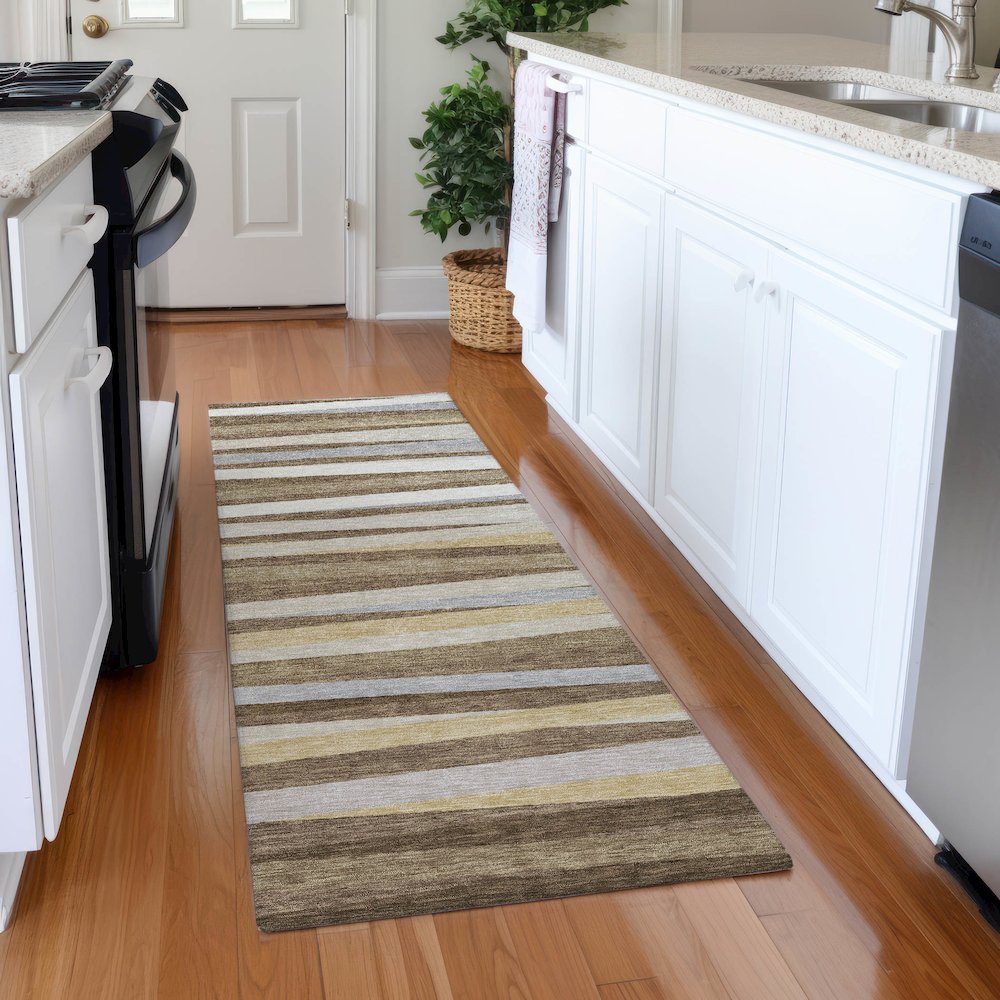 Premium Machine Washable Mayfield AMF997 Brown 2'3" x 7'6" Runner Rug. Picture 5