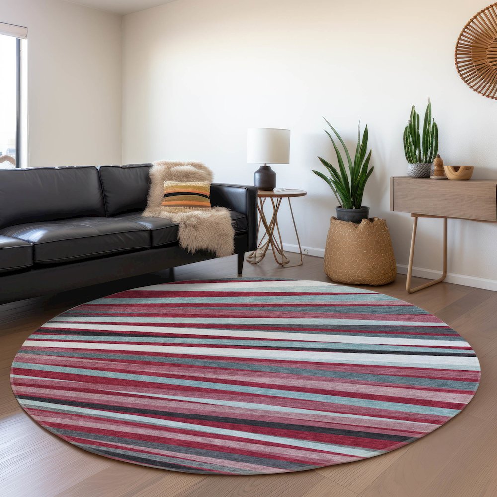 Premium Machine Washable Mayfield AMF997 Burgundy 8' x 8' Round Rug. Picture 5