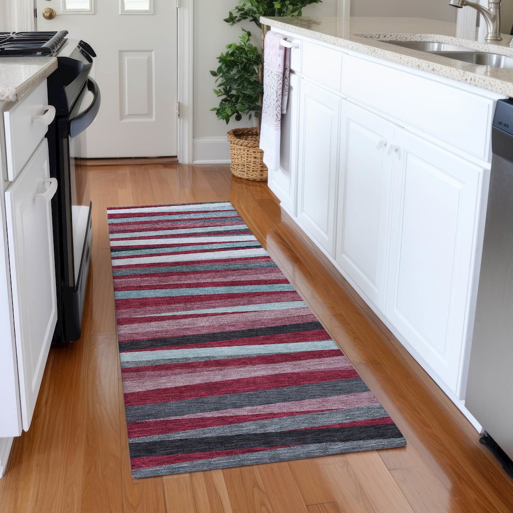 Premium Machine Washable Mayfield AMF997 Burgundy 2'3" x 7'6" Runner Rug. Picture 5