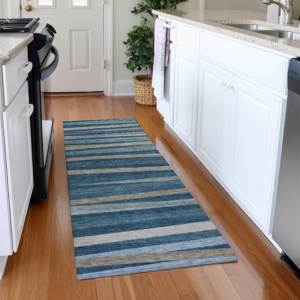 Premium Machine Washable Mayfield AMF997 Denim 2'3" x 7'6" Runner Rug. Picture 5