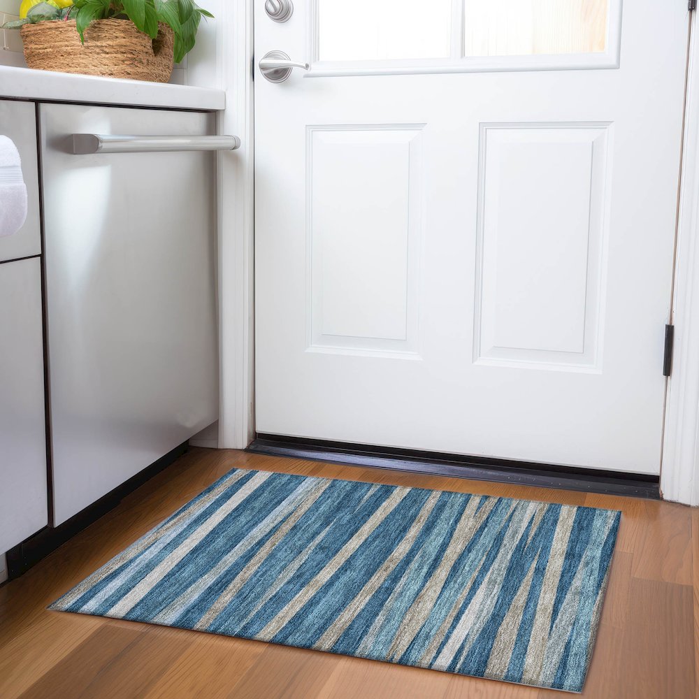 Premium Machine Washable Mayfield AMF997 Denim 1'8" x 2'6" Rug. Picture 5