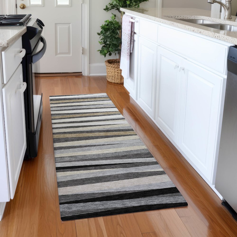 Premium Machine Washable Mayfield AMF997 Gray 2'3" x 7'6" Runner Rug. Picture 5