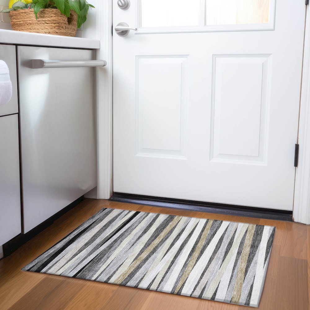 Premium Machine Washable Mayfield AMF997 Gray 1'8" x 2'6" Rug. Picture 5
