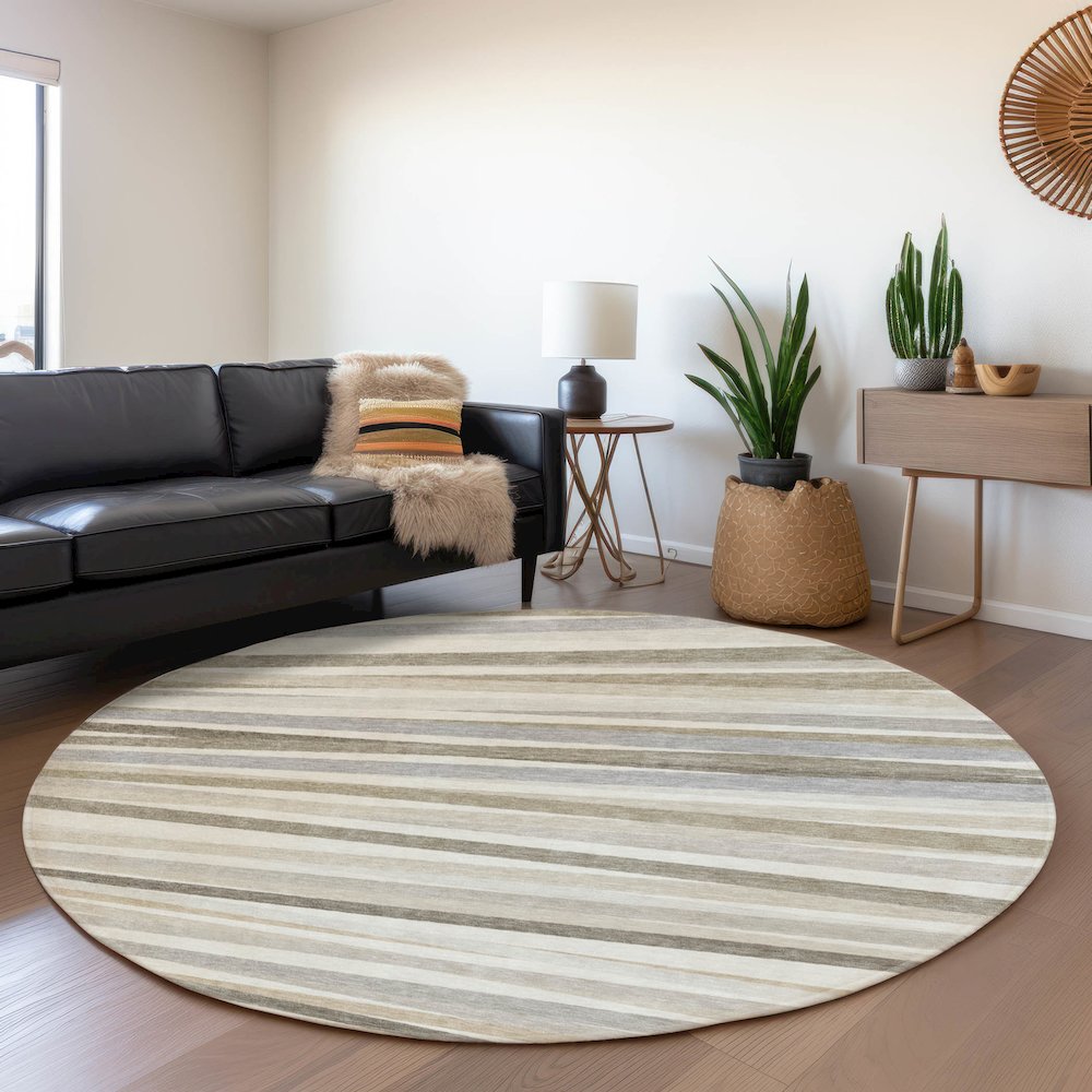 Premium Machine Washable Mayfield AMF997 Ivory 8' x 8' Round Rug. Picture 5