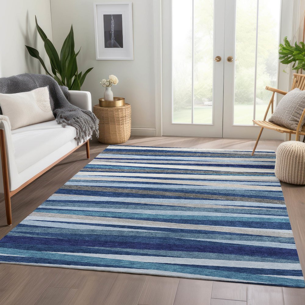 Premium Machine Washable Mayfield AMF997 Navy 2'6" x 3'10" Rug. Picture 6