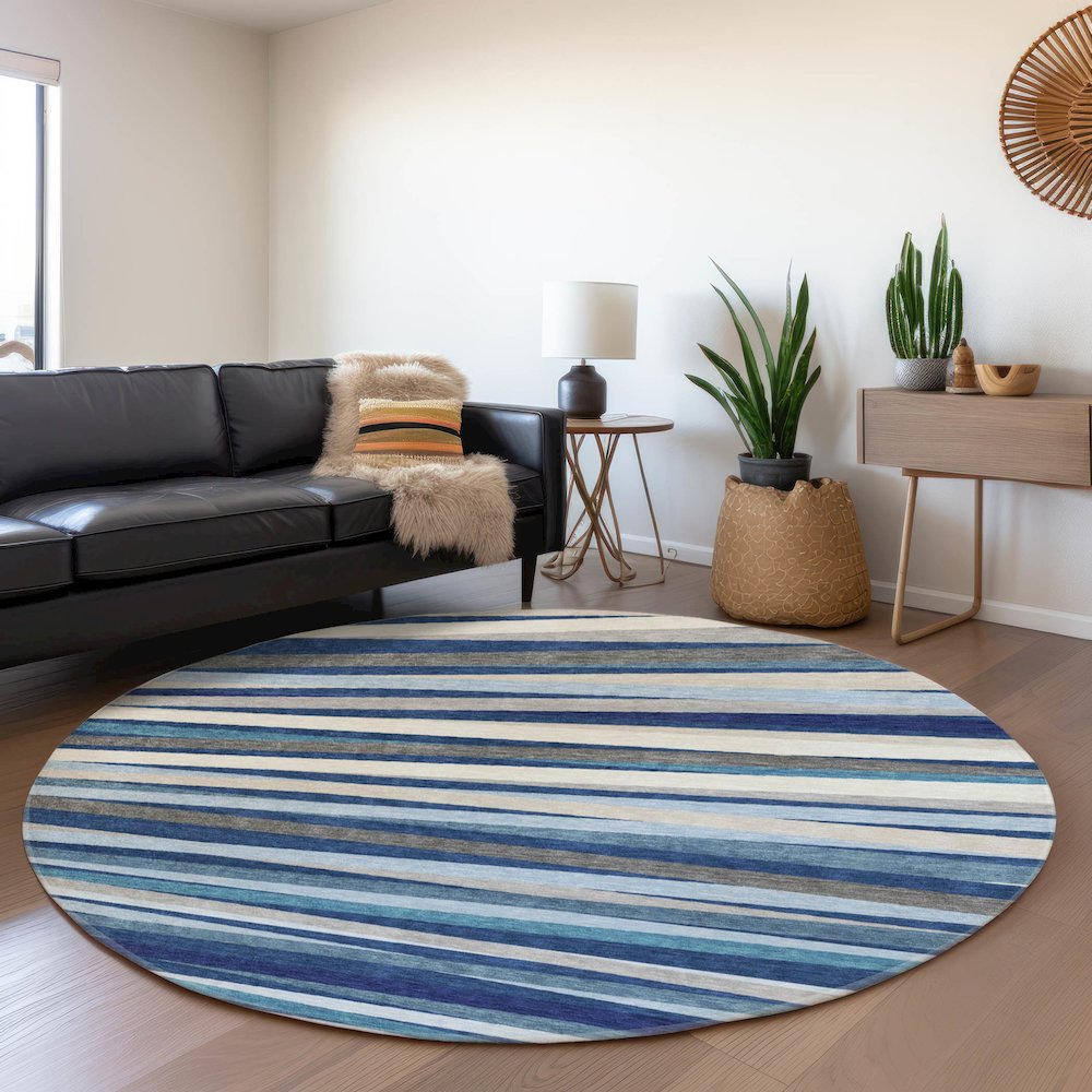 Premium Machine Washable Mayfield AMF997 Navy 8' x 8' Round Rug. Picture 5