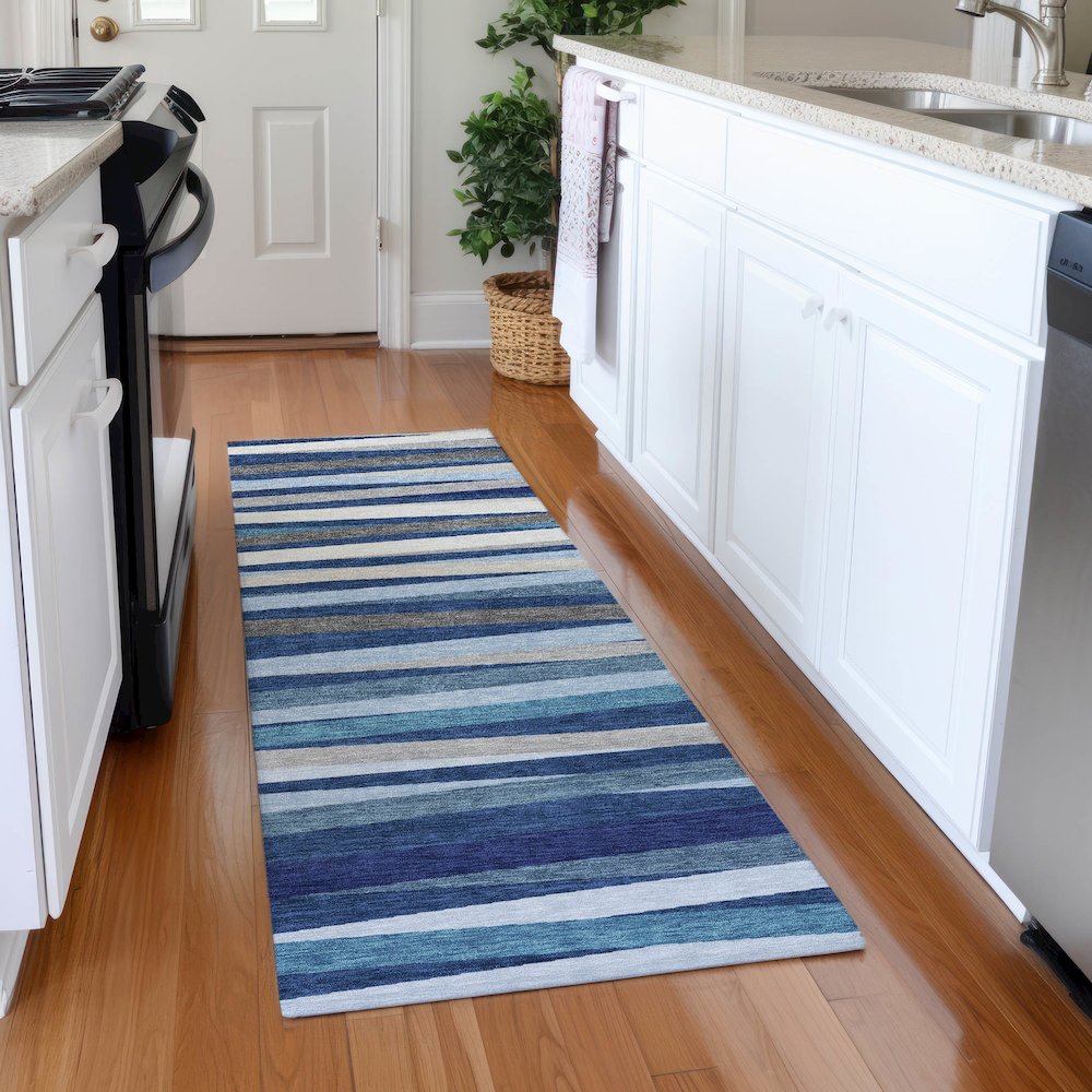 Premium Machine Washable Mayfield AMF997 Navy 2'3" x 7'6" Runner Rug. Picture 5