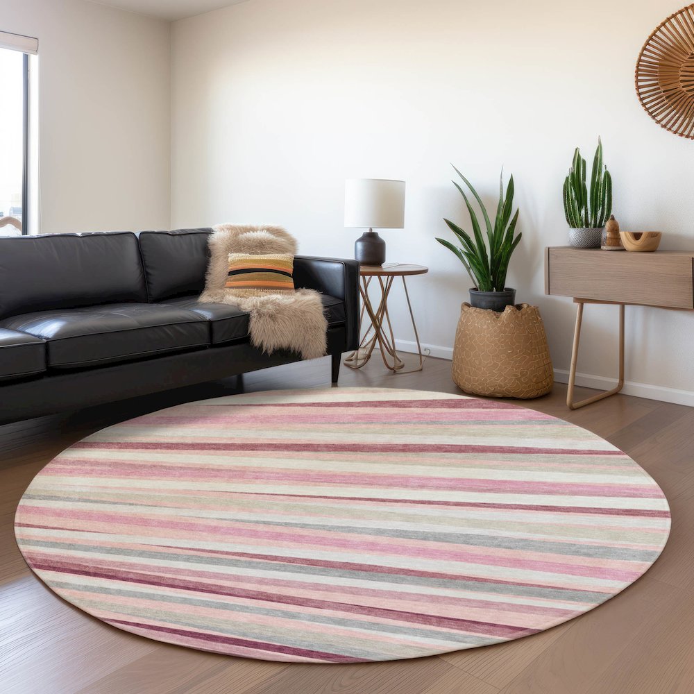Premium Machine Washable Mayfield AMF997 Pink 8' x 8' Round Rug. Picture 5