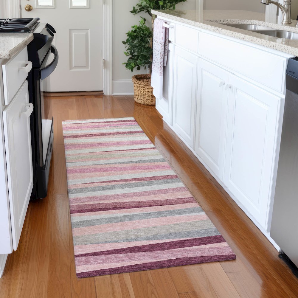 Premium Machine Washable Mayfield AMF997 Pink 2'3" x 7'6" Runner Rug. Picture 5