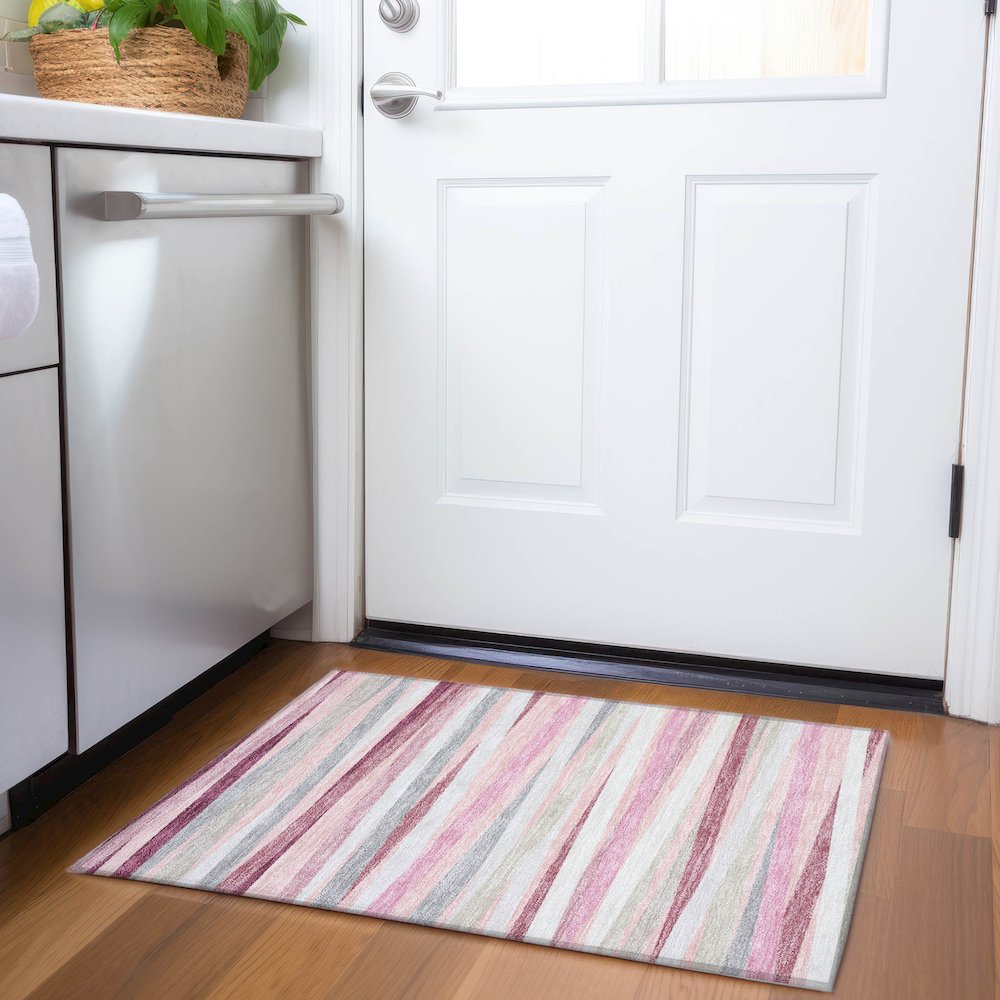 Premium Machine Washable Mayfield AMF997 Pink 1'8" x 2'6" Rug. Picture 5