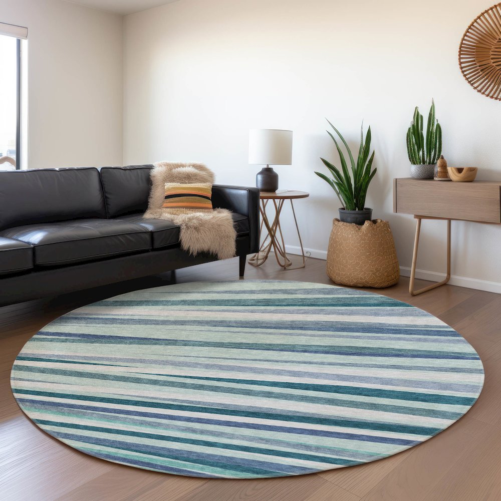 Premium Machine Washable Mayfield AMF997 Teal 8' x 8' Round Rug. Picture 5