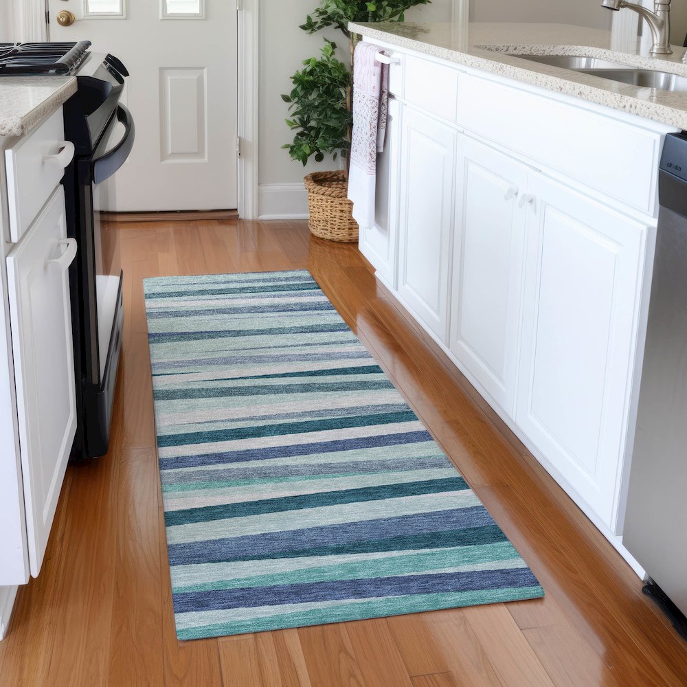 Premium Machine Washable Mayfield AMF997 Teal 2'3" x 7'6" Runner Rug. Picture 5