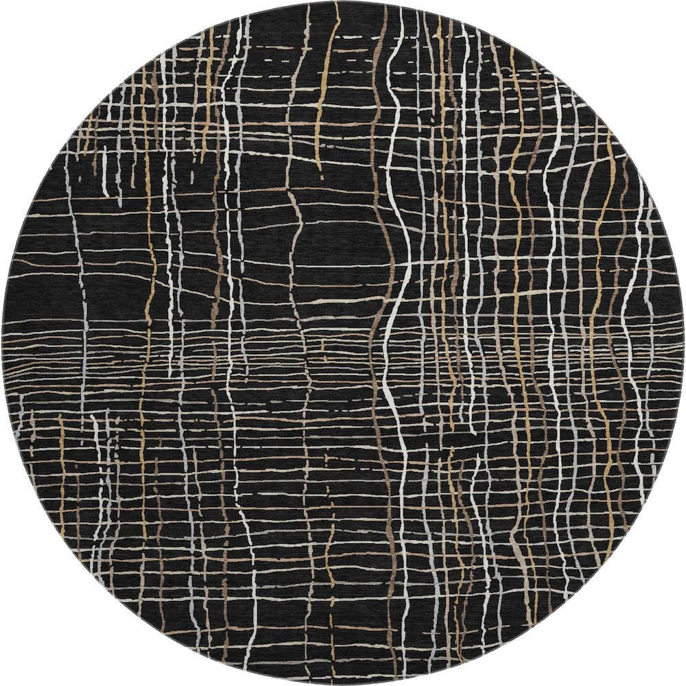 Premium Machine Washable Mayfield AMF998 Black 8' x 8' Round Rug. Picture 1