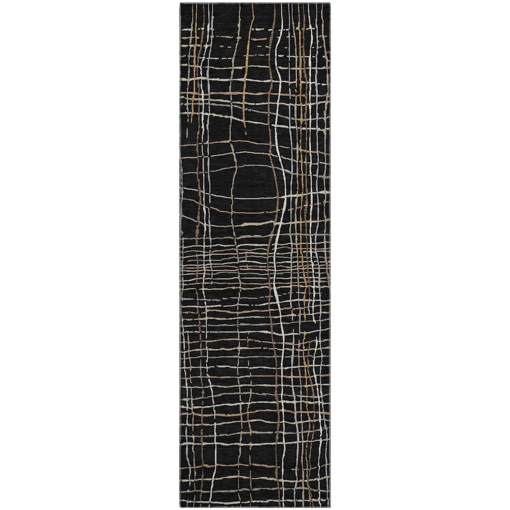 Premium Machine Washable Mayfield AMF998 Black 2'3" x 7'6" Runner Rug. Picture 1