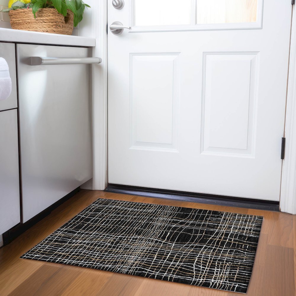 Premium Machine Washable Mayfield AMF998 Black 1'8" x 2'6" Rug. Picture 5