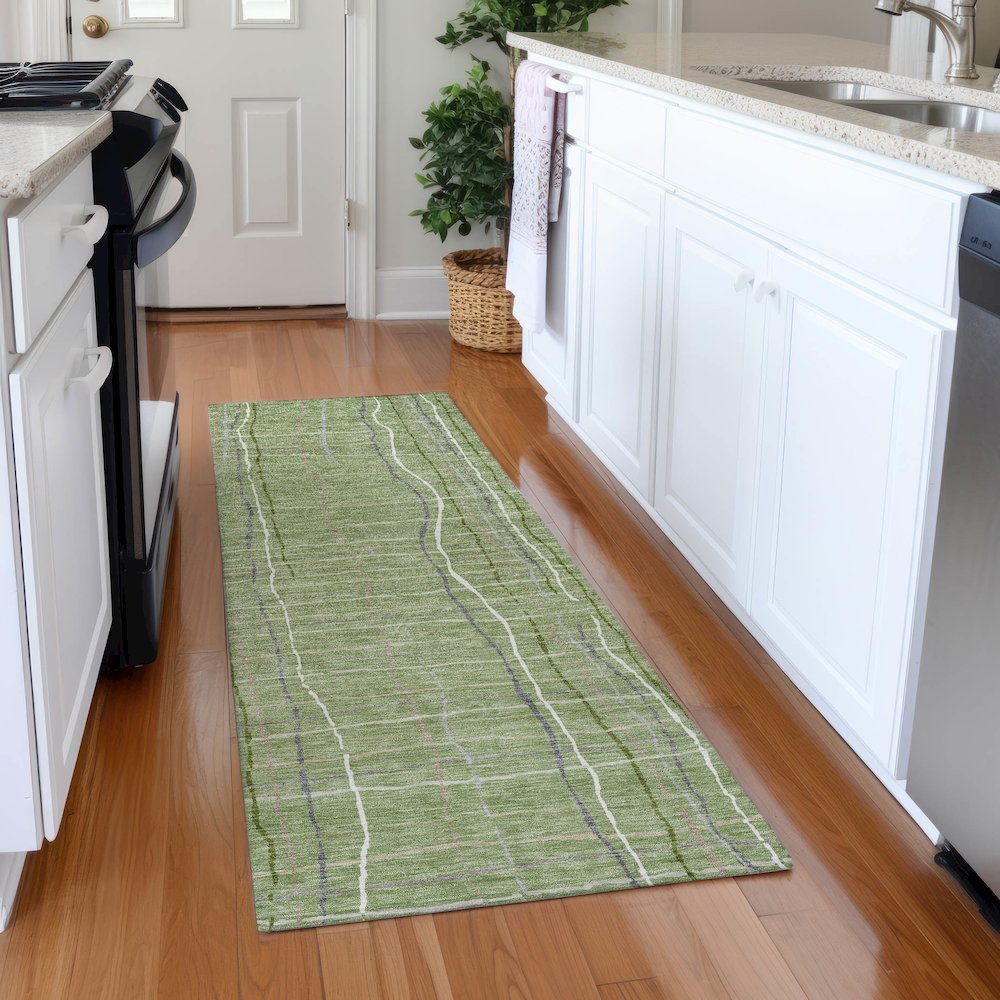 Premium Machine Washable Mayfield AMF998 Green 2'3" x 7'6" Runner Rug. Picture 5