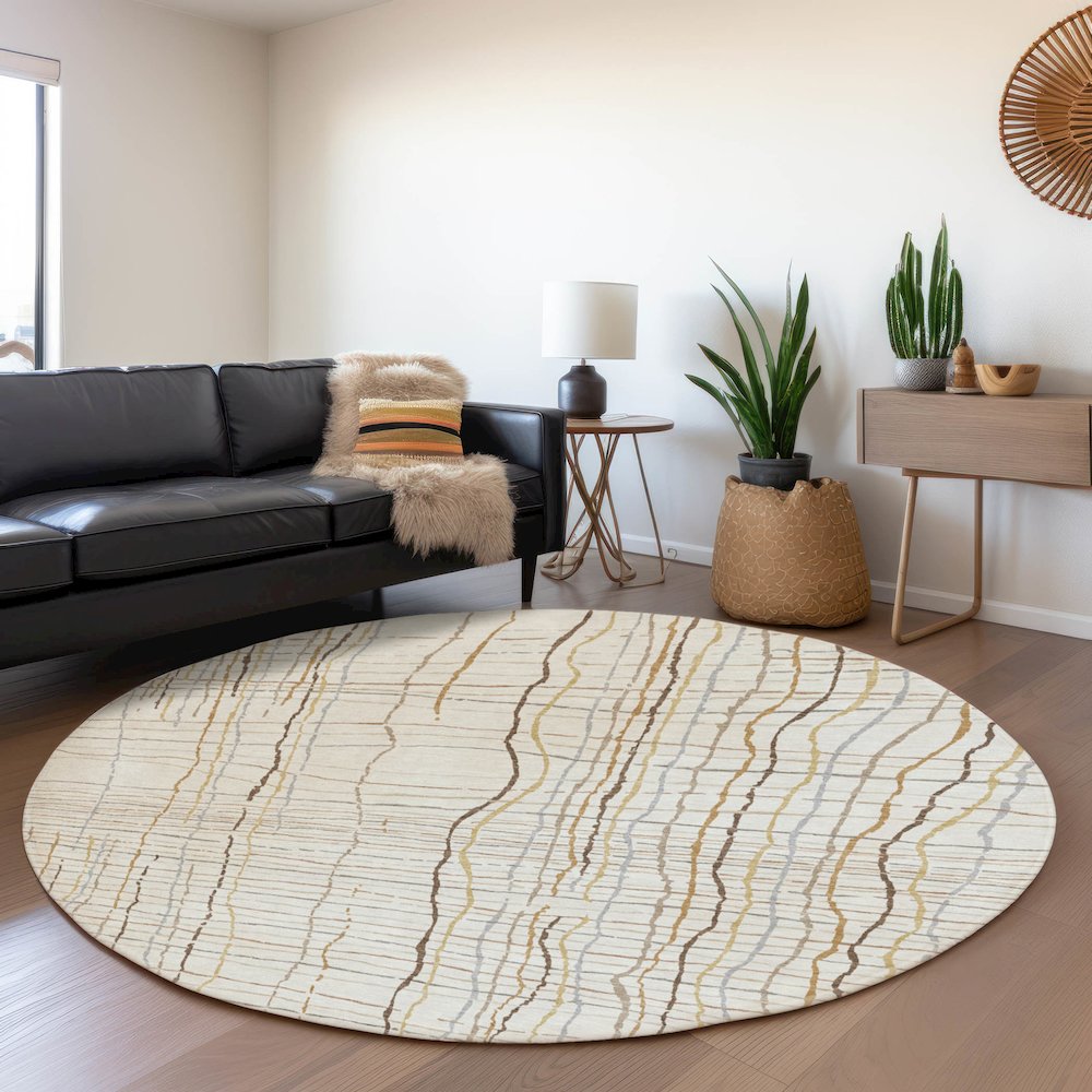 Premium Machine Washable Mayfield AMF998 Ivory 8' x 8' Round Rug. Picture 5