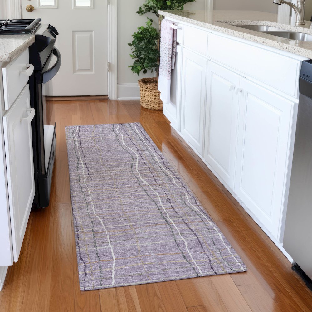 Premium Machine Washable Mayfield AMF998 Lavender 2'3" x 7'6" Runner Rug. Picture 5