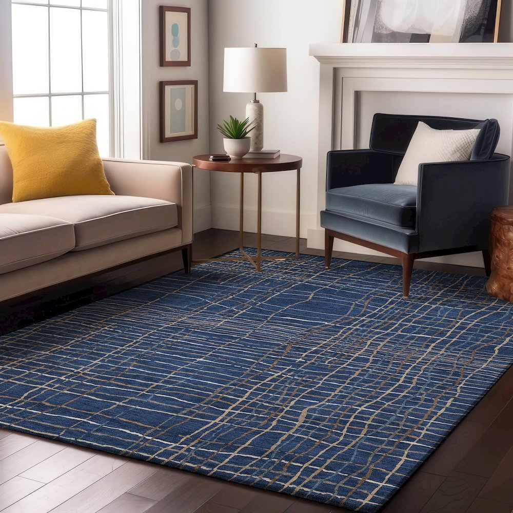 Premium Machine Washable Mayfield AMF998 Navy 2'6" x 3'10" Rug. Picture 5