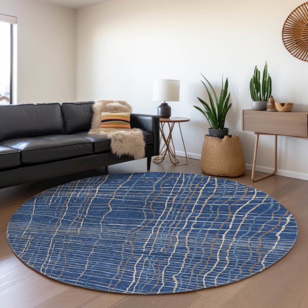 Premium Machine Washable Mayfield AMF998 Navy 8' x 8' Round Rug. Picture 5
