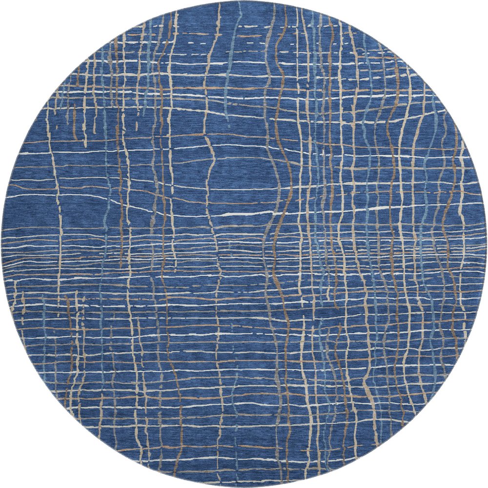 Premium Machine Washable Mayfield AMF998 Navy 8' x 8' Round Rug. Picture 1