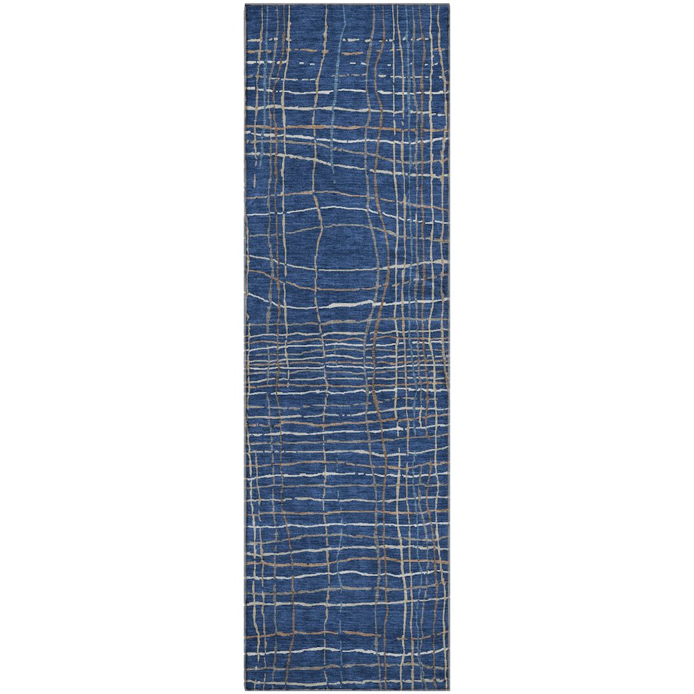 Premium Machine Washable Mayfield AMF998 Navy 2'3" x 7'6" Runner Rug. Picture 1