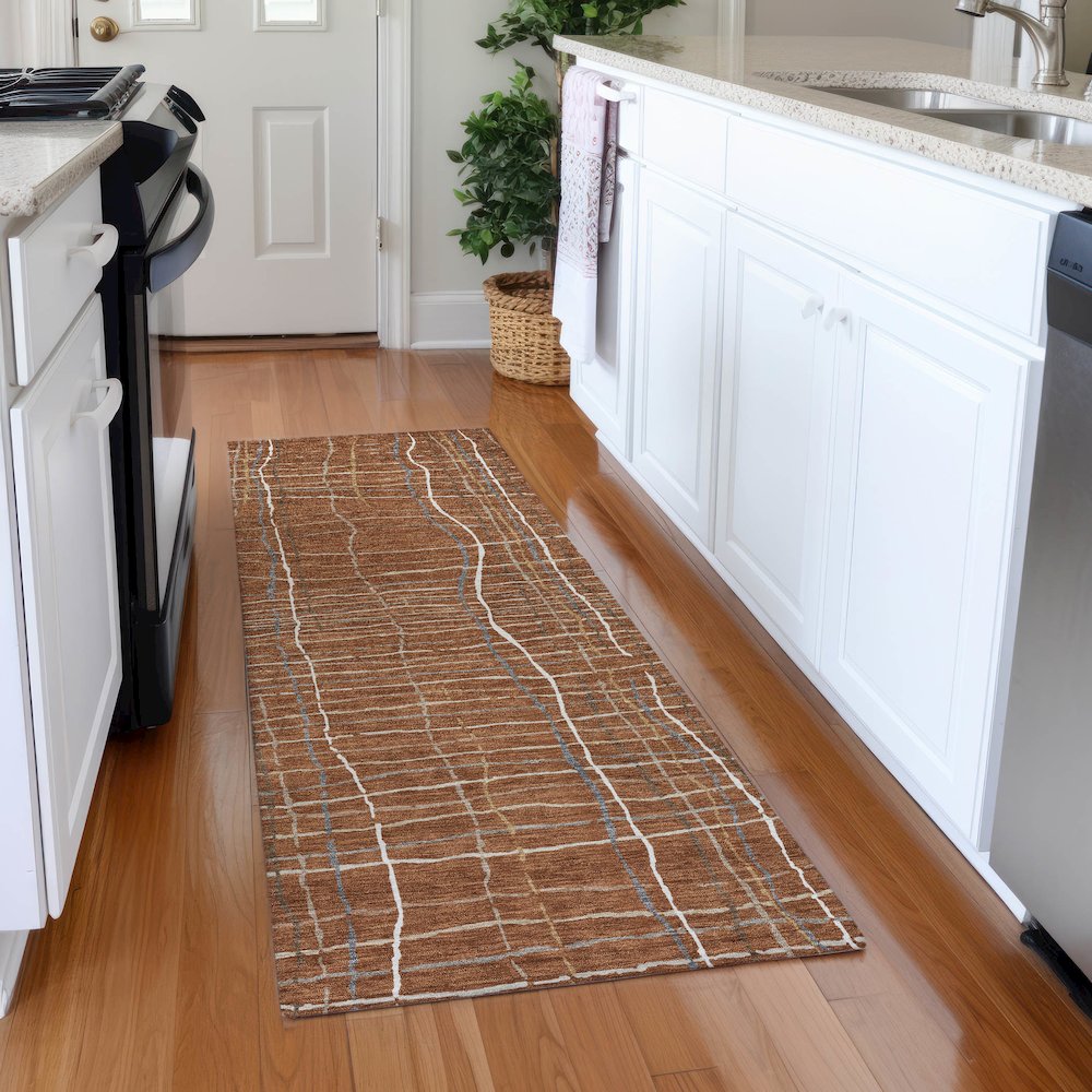 Premium Machine Washable Mayfield AMF998 Paprika 2'3" x 7'6" Runner Rug. Picture 5