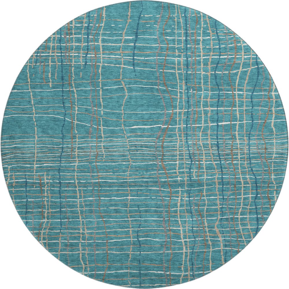 Premium Machine Washable Mayfield AMF998 Teal 8' x 8' Round Rug. Picture 1