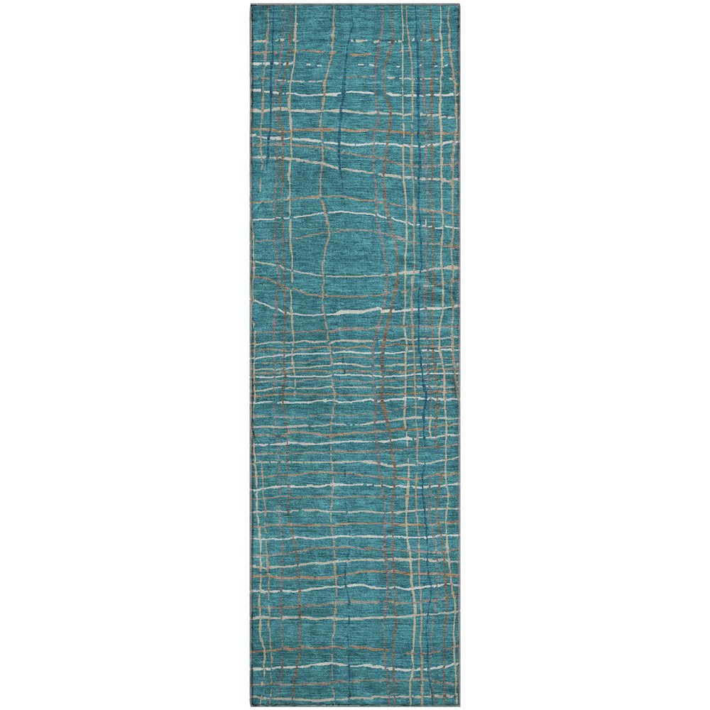 Premium Machine Washable Mayfield AMF998 Teal 2'3" x 7'6" Runner Rug. Picture 1