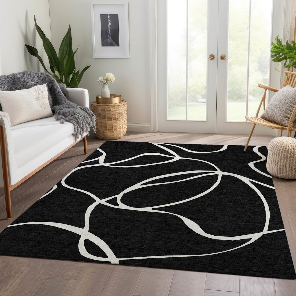 Premium Machine Washable Mayfield AMF999 Black 2'6" x 3'10" Rug. Picture 6