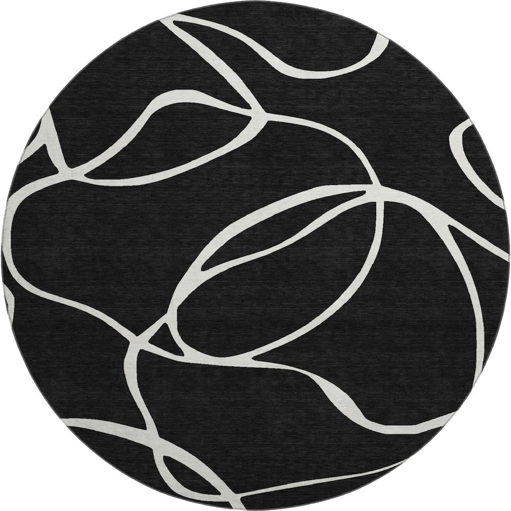 Premium Machine Washable Mayfield AMF999 Black 8' x 8' Round Rug. Picture 1