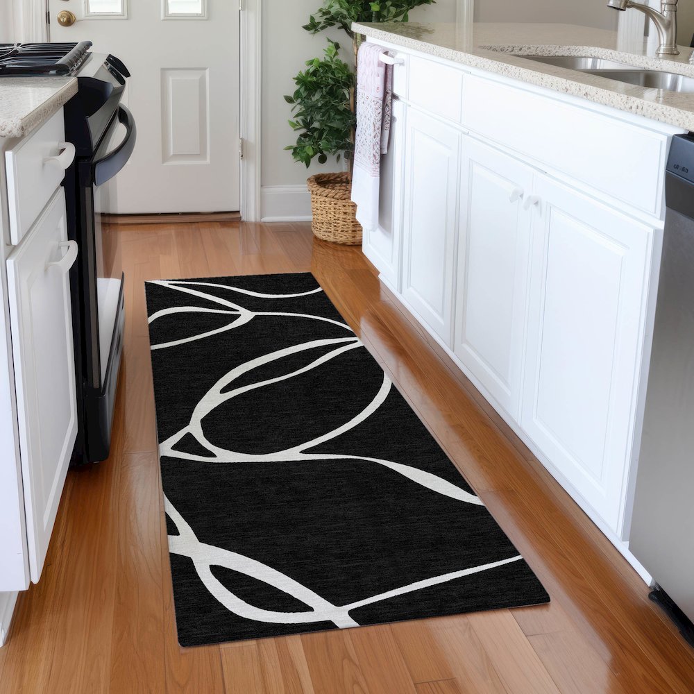 Premium Machine Washable Mayfield AMF999 Black 2'3" x 7'6" Runner Rug. Picture 5