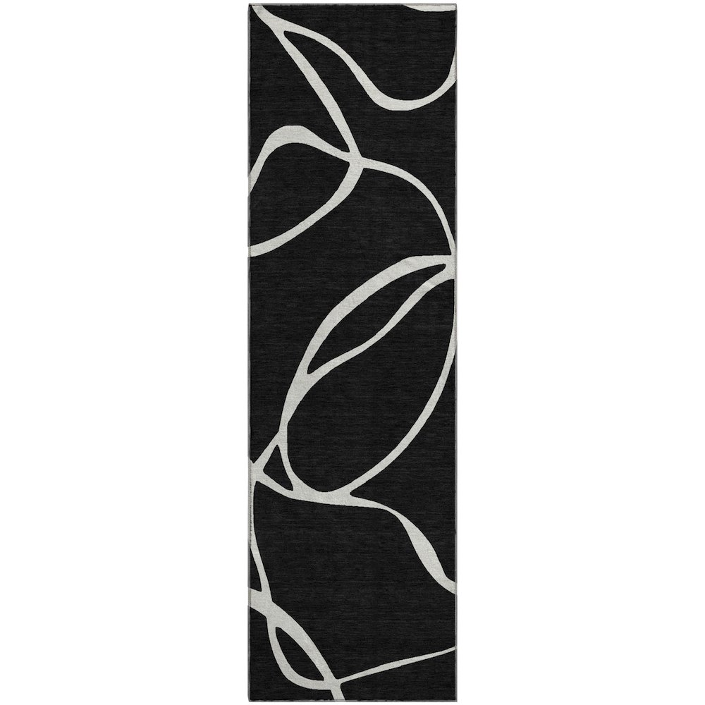 Premium Machine Washable Mayfield AMF999 Black 2'3" x 7'6" Runner Rug. Picture 1