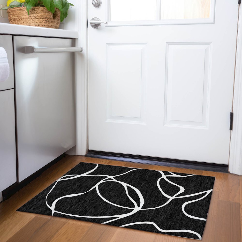 Premium Machine Washable Mayfield AMF999 Black 1'8" x 2'6" Rug. Picture 5