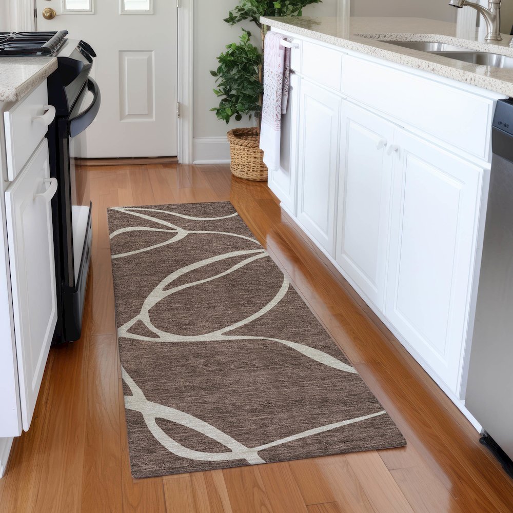 Premium Machine Washable Mayfield AMF999 Brown 2'3" x 7'6" Runner Rug. Picture 5