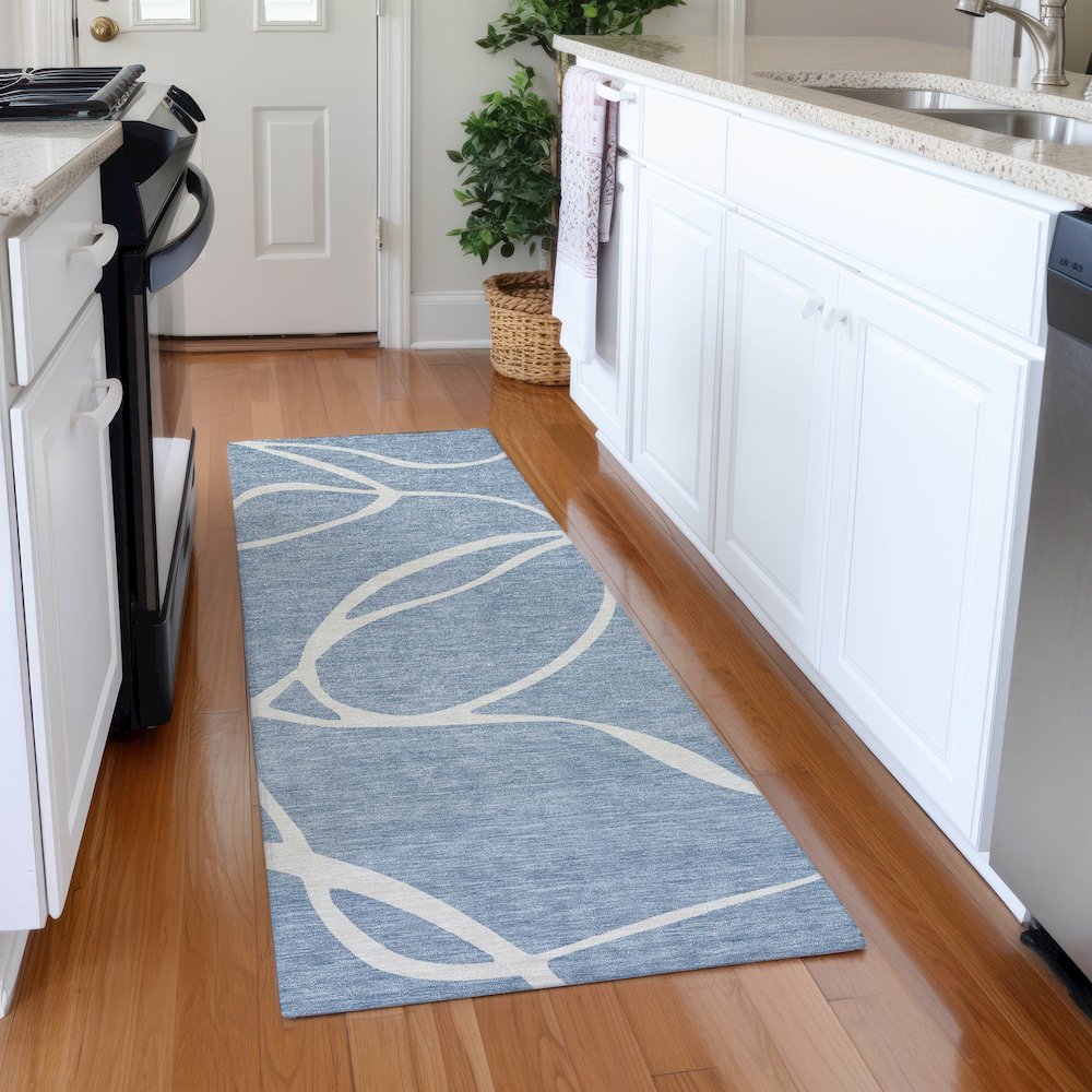 Premium Machine Washable Mayfield AMF999 Denim 2'3" x 7'6" Runner Rug. Picture 5
