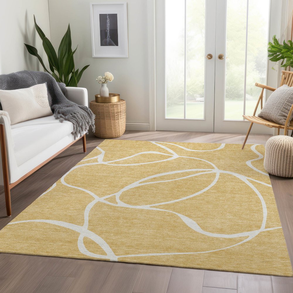 Premium Machine Washable Mayfield AMF999 Gold 2'6" x 3'10" Rug. Picture 6