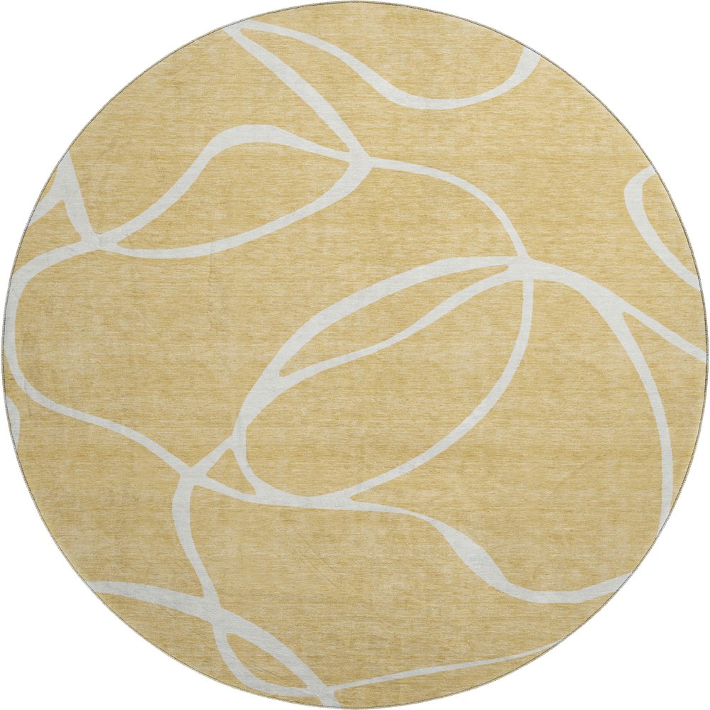 Premium Machine Washable Mayfield AMF999 Gold 8' x 8' Round Rug. Picture 1
