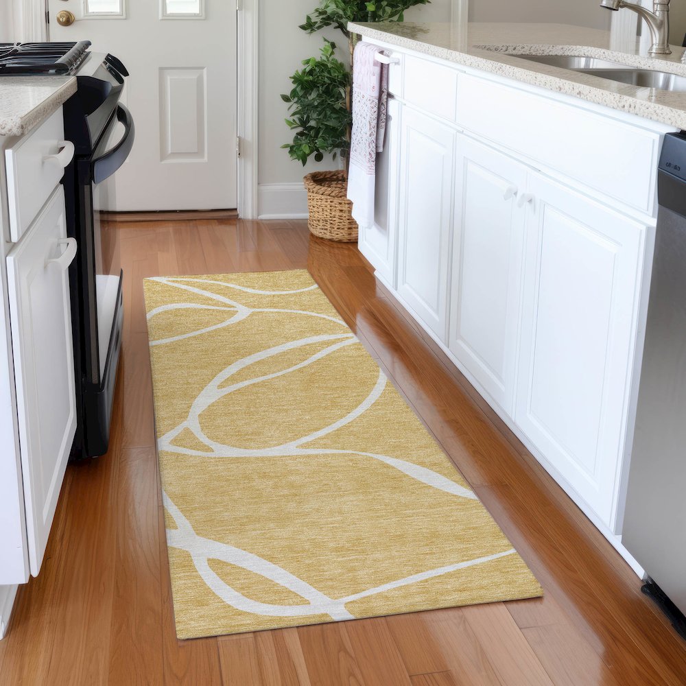 Premium Machine Washable Mayfield AMF999 Gold 2'3" x 7'6" Runner Rug. Picture 5