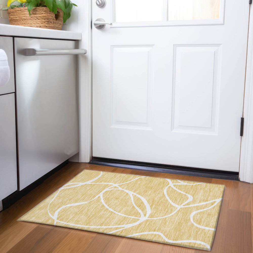 Premium Machine Washable Mayfield AMF999 Gold 1'8" x 2'6" Rug. Picture 5