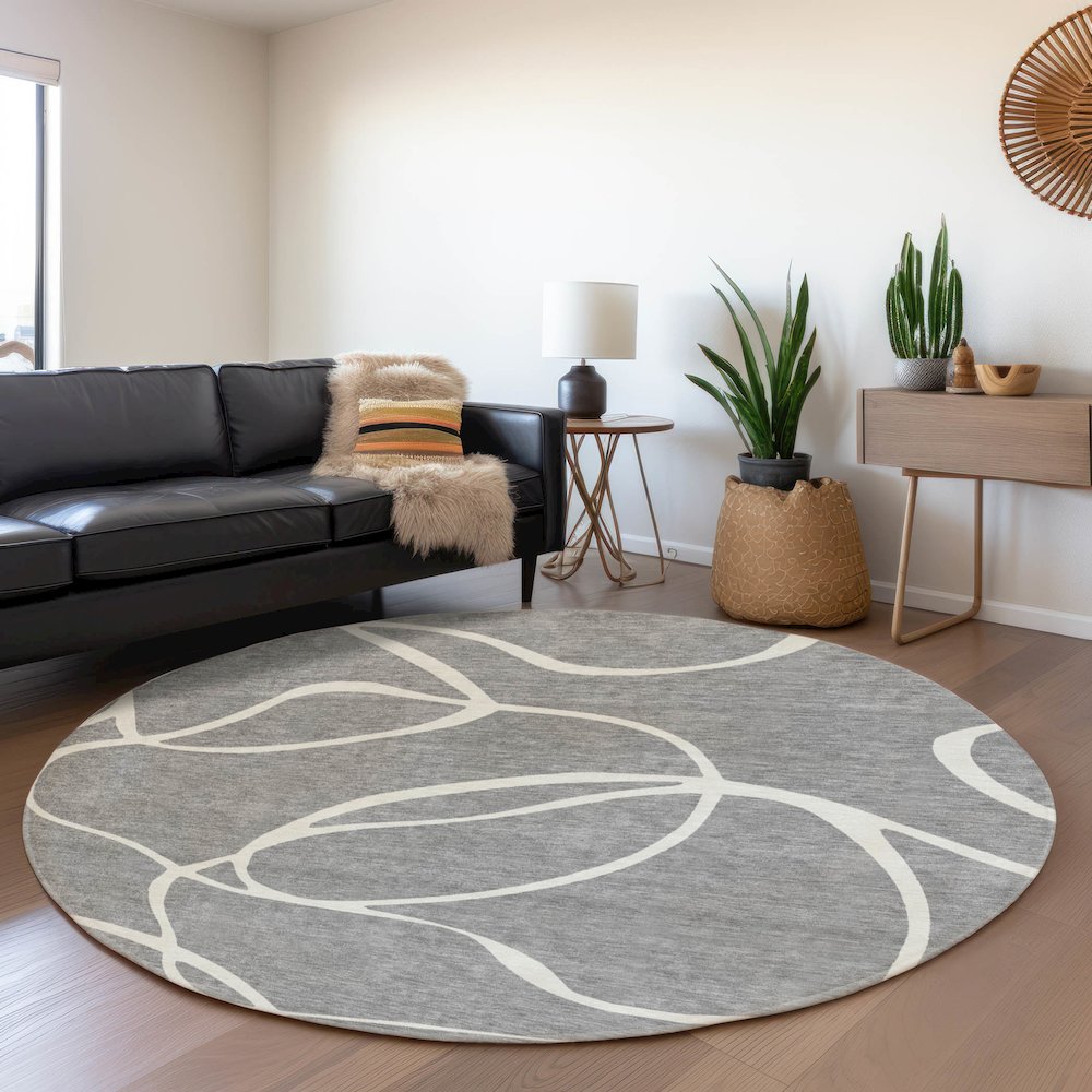 Premium Machine Washable Mayfield AMF999 Gray 8' x 8' Round Rug. Picture 5