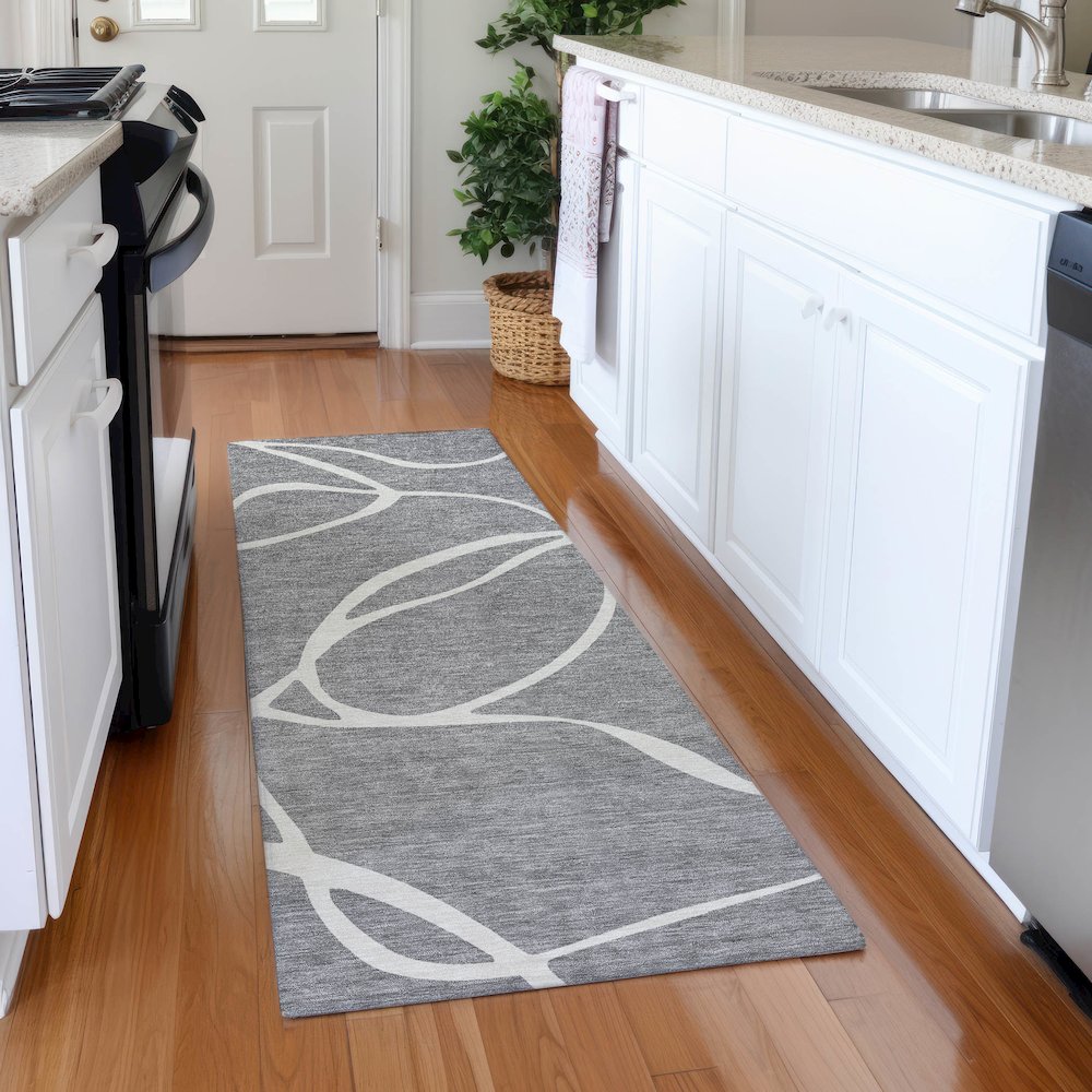 Premium Machine Washable Mayfield AMF999 Gray 2'3" x 7'6" Runner Rug. Picture 5
