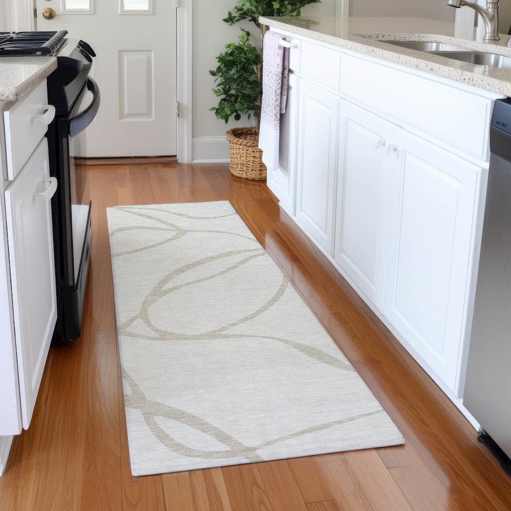 Premium Machine Washable Mayfield AMF999 Ivory 2'3" x 7'6" Runner Rug. Picture 5
