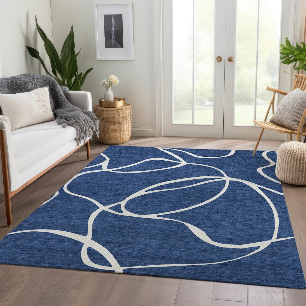 Premium Machine Washable Mayfield AMF999 Navy 2'6" x 3'10" Rug. Picture 6
