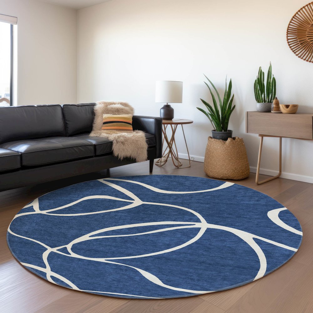 Premium Machine Washable Mayfield AMF999 Navy 8' x 8' Round Rug. Picture 5